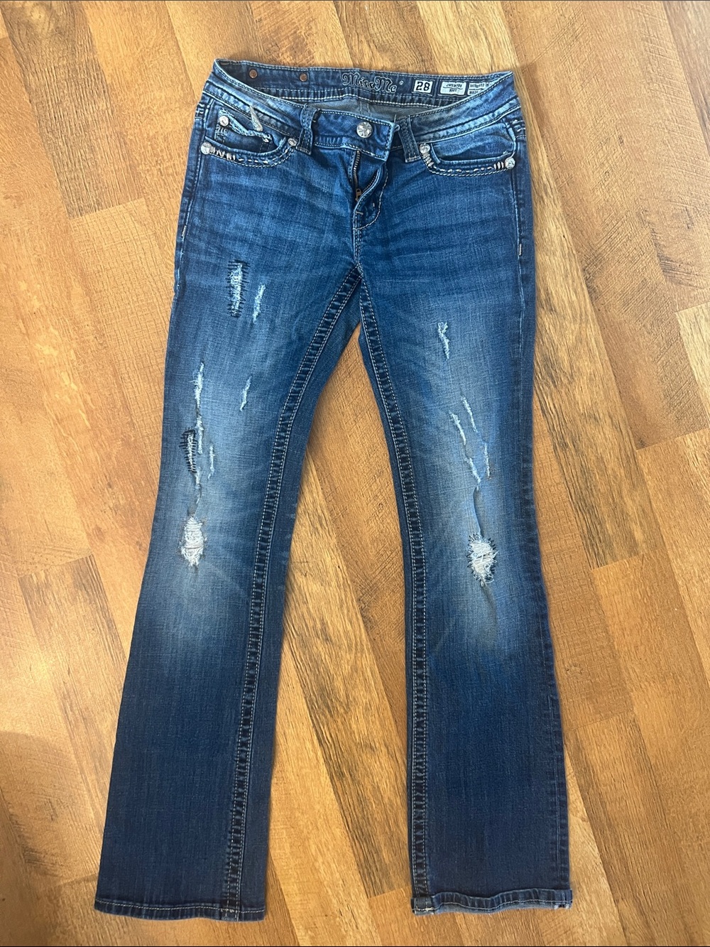 Miss Me Distressed Dark Blue Bootcut Jeans